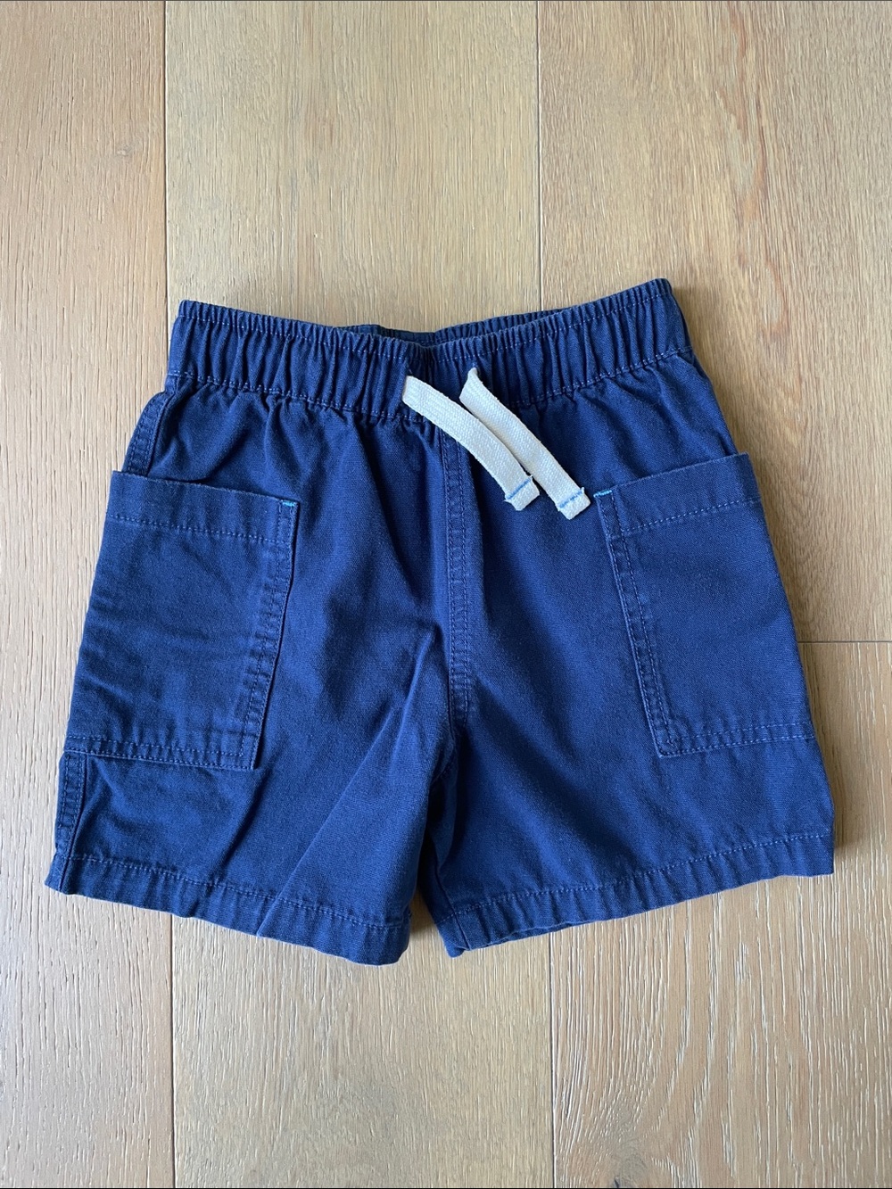 Mini Boden Navy Blue Pull-On Shorts with White Drawstring